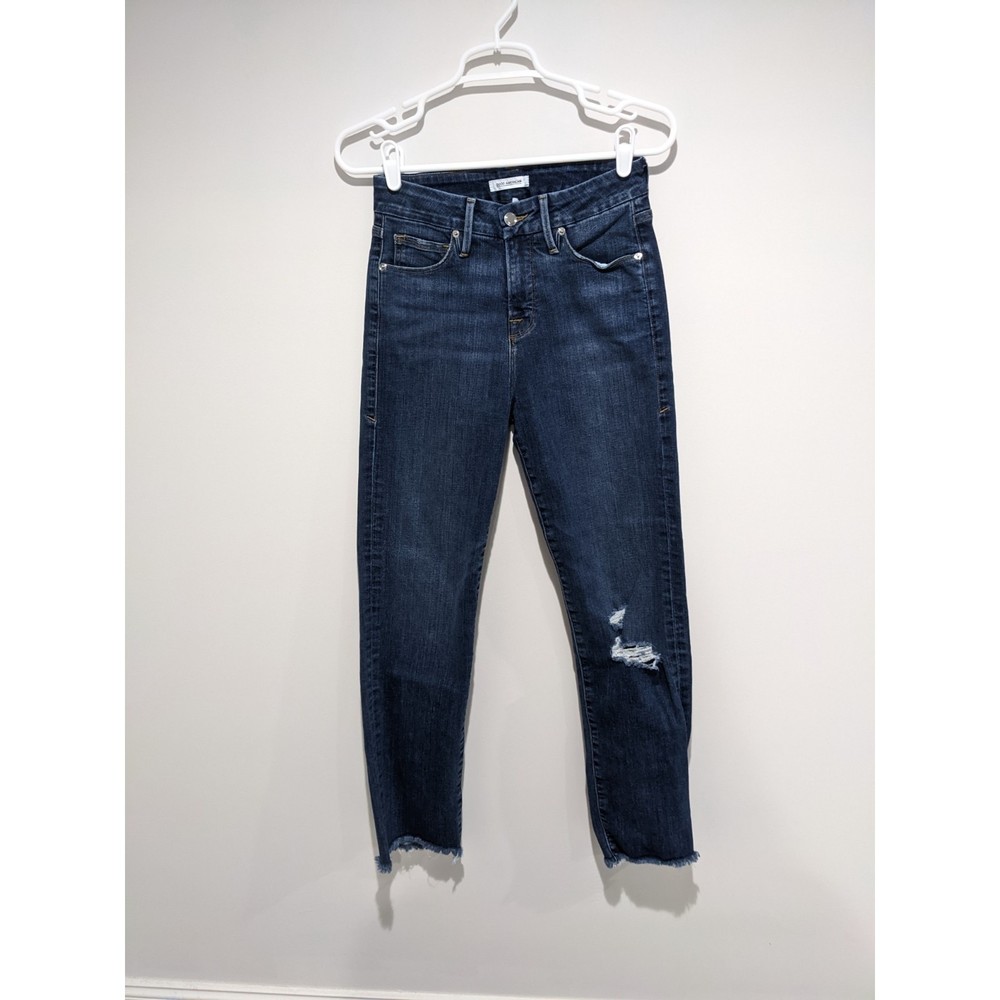 Good American Good Straight Leg Distressed Raw Hem Jeans Size 2 26